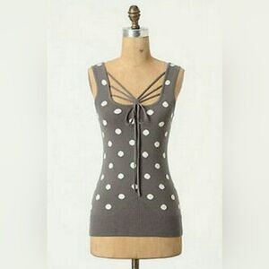 ANTHROPOLOGIE / BARASCHI Gray & White Polk Dot Strapy Knit Tank - Sz M